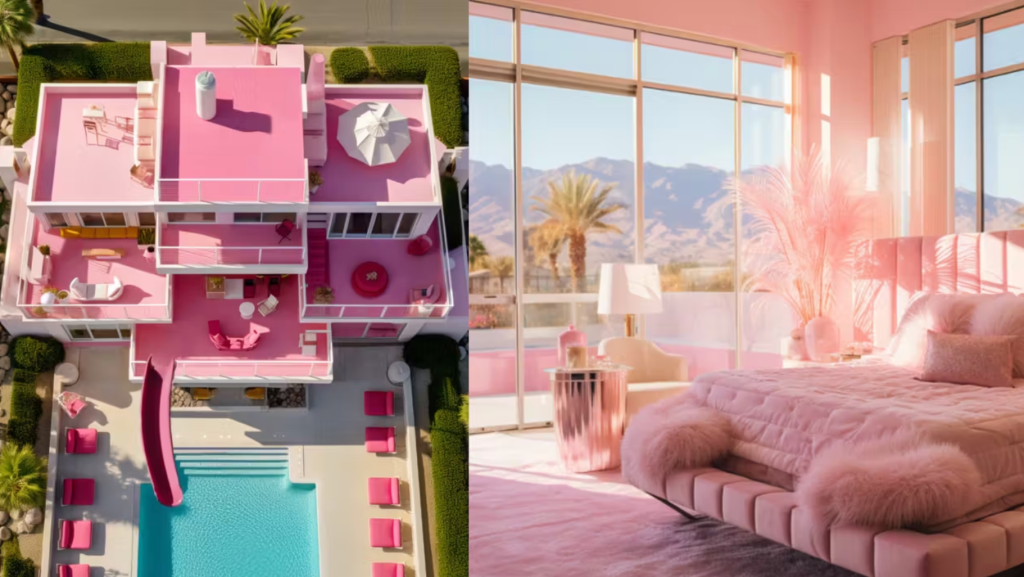 Barbie inspired pink dream home with playful real estate style