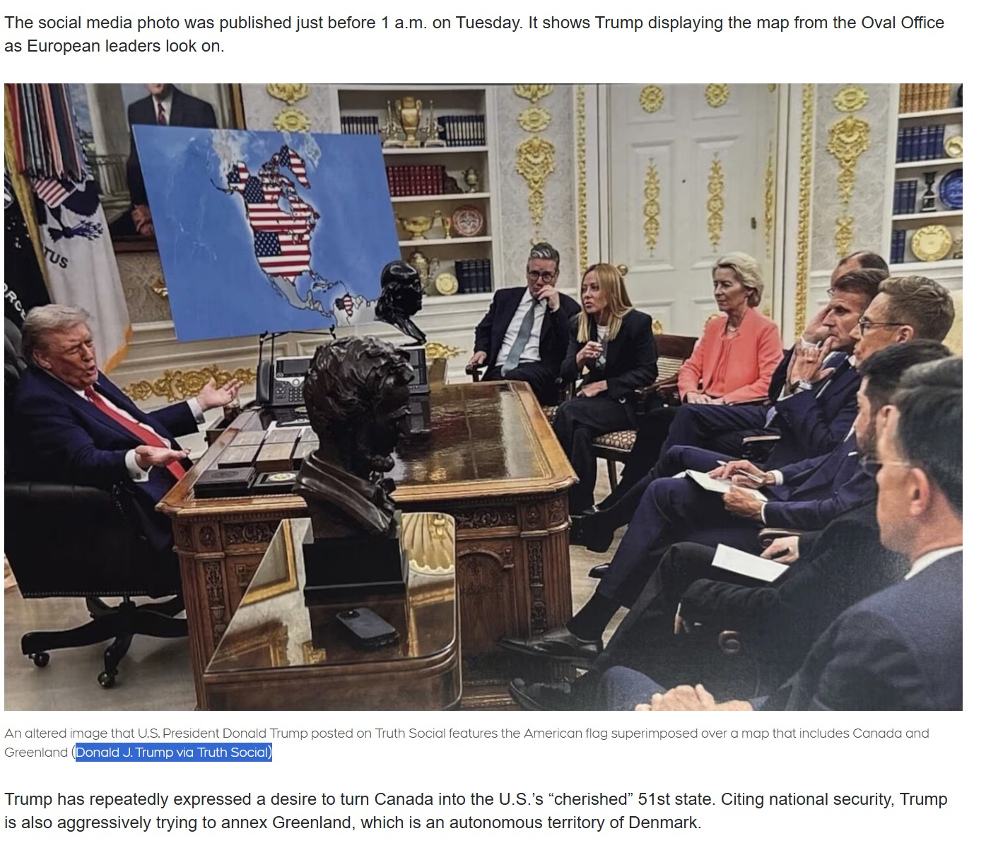 Trump Shares Altered Image Showing U.S. Flag Over Canada, Greenland and Venezuela